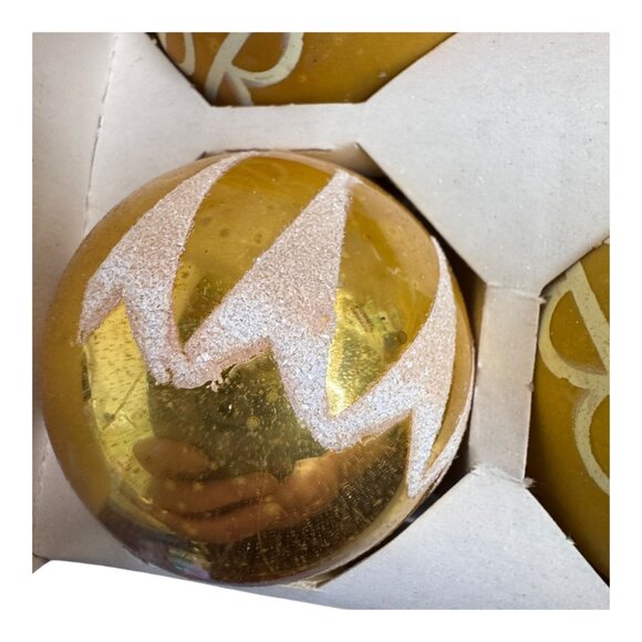 Vintage Gold Glass Christmas Ornaments Set Of 12 Coby Glass Handcrafted Glitter - Picture 6 of 10